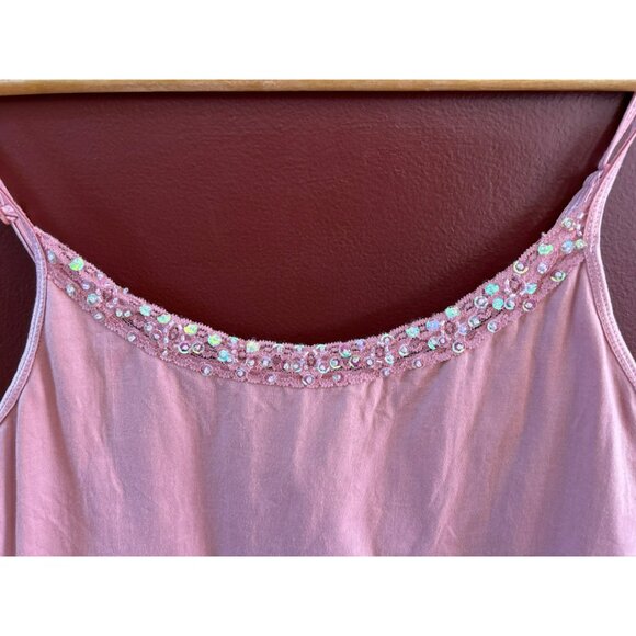 Vintage April Cornell Pink Beaded Tank Top Large Y2K 1990s Sequin Embellished - Picture 3 of 5